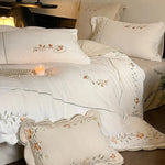 Bedding Set Cotton Percale Floral Embroidery 4-Piece