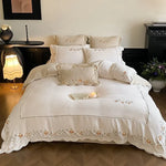 Bedding Set Cotton Percale Floral Embroidery 4-Piece