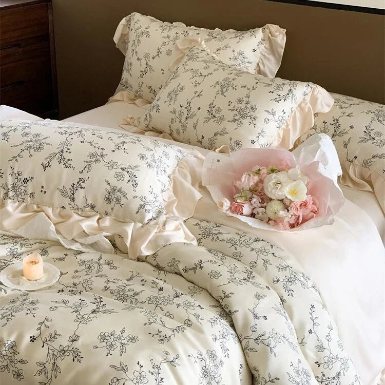 Bedding Set Cotton Percale Floral Jacquard Zippered Duvet
