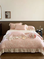 Bedding Set Cotton Percale Floral Jacquard Zippered Duvet