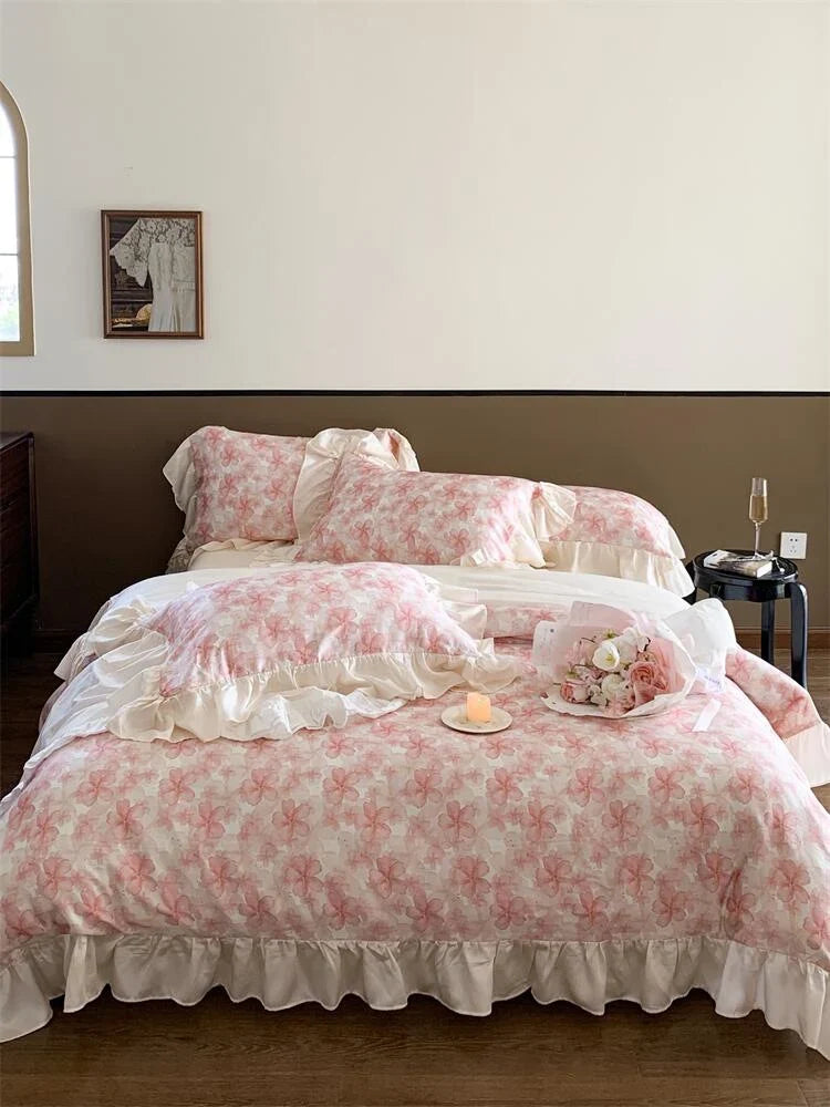 Bedding Set Cotton Percale Floral Jacquard Zippered Duvet