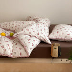 Bedding Set Cotton Percale Floral Print Crochet Lace