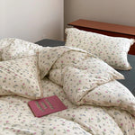 Bedding Set Cotton Percale Floral Print Crochet Lace
