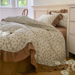 Bedding Set Cotton Percale Floral Print Ruffle Trim Reversible