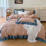Bedding Set Cotton Percale Floral Print Ruffle Trim Reversible