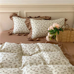 Bedding Set Cotton Percale Floral Print Ruffle Trim Reversible