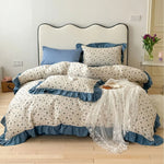 Bedding Set Cotton Percale Floral Print Ruffle Trim Reversible