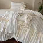Bedding Set Cotton Percale Relief Embroidery Ruffled Bed Skirt