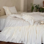 Bedding Set Cotton Percale Relief Embroidery Ruffled Bed Skirt
