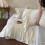 Bedding Set Cotton Percale Relief Embroidery Ruffled Bed Skirt