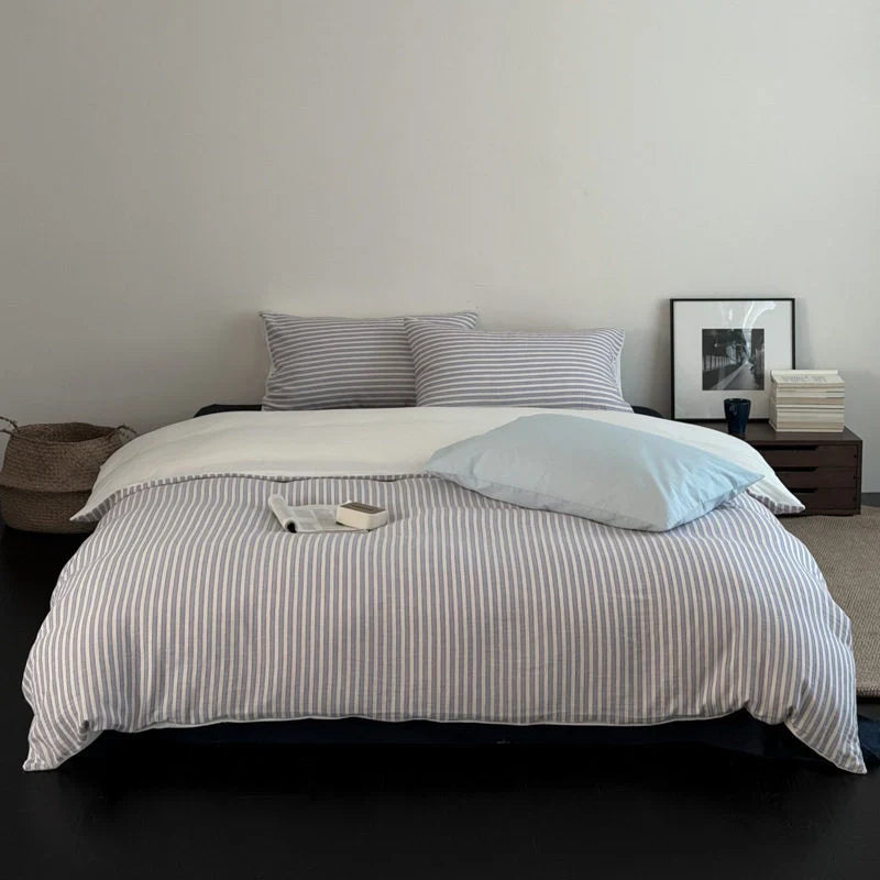 Bedding Set Cotton Percale Reversible Pinstripe