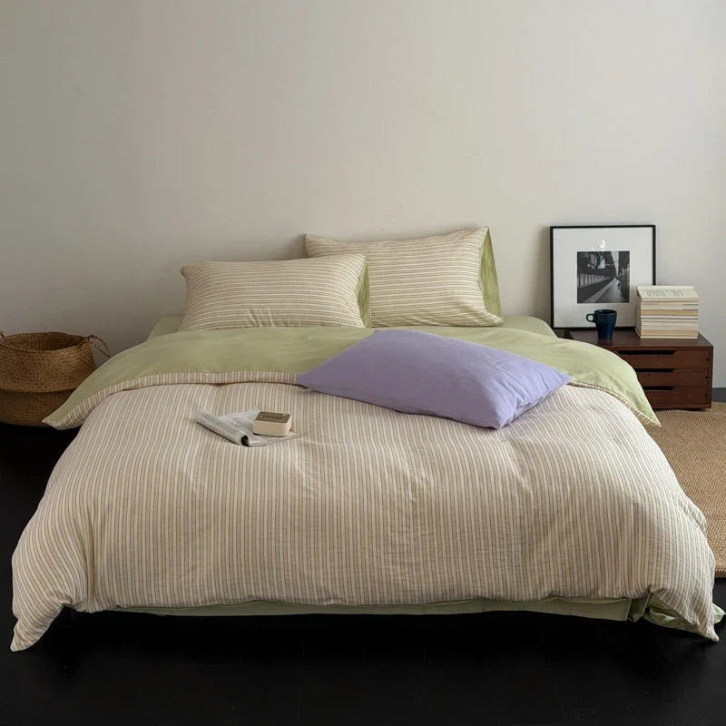Bedding Set Cotton Percale Reversible Pinstripe