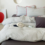 Bedding Set Cotton Percale Striped Decorative Piping