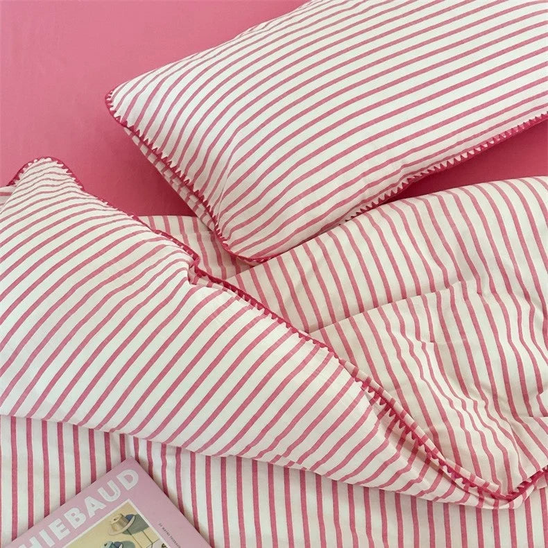 Bedding Set Cotton Percale Striped Decorative Piping