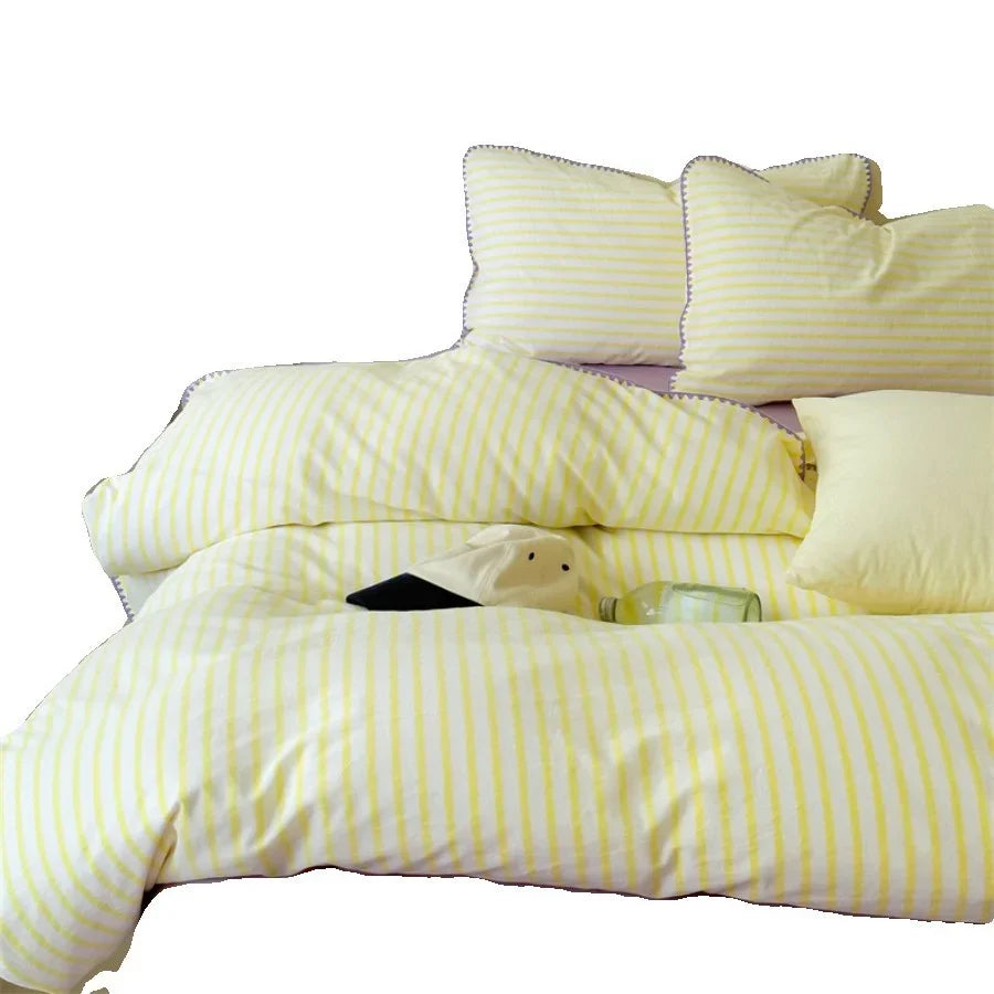Bedding Set Cotton Percale Striped Decorative Piping