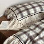 Bedding Set Cotton Percale Vintage Check Embroidered Ruffle