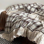Bedding Set Cotton Percale Vintage Check Embroidered Ruffle