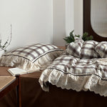 Bedding Set Cotton Percale Vintage Check Embroidered Ruffle