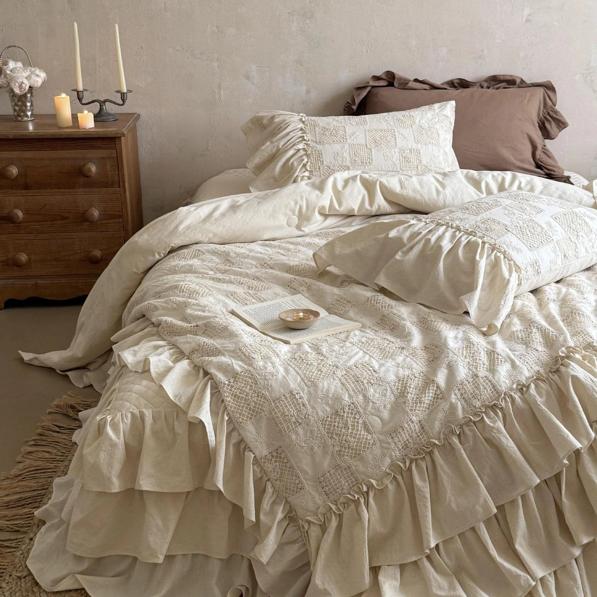 Bedding Set Cotton Quilted Ruffle 4-Piece