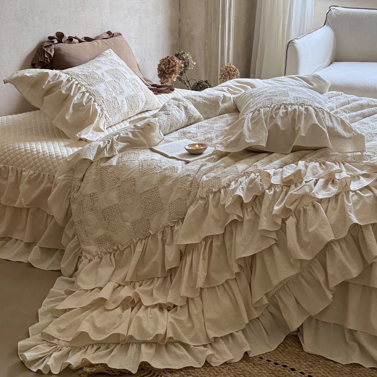 Bedding Set Cotton Quilted Ruffle 4-Piece