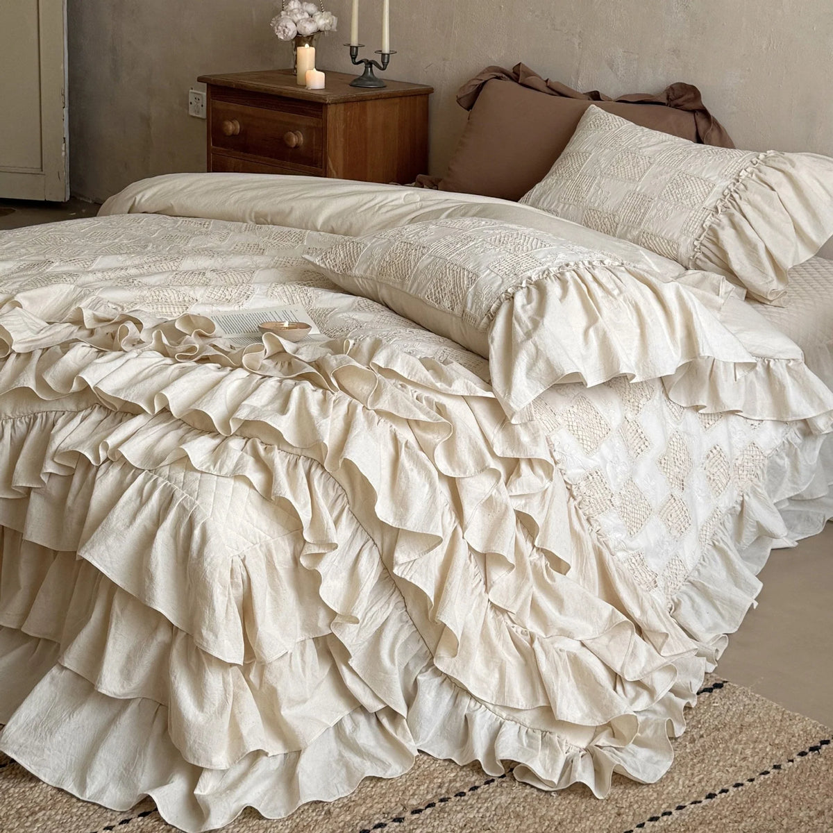 Bedding Set Cotton Quilted Ruffle 4-Piece