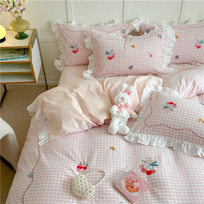 Bedding Set Cotton Ruffled Appliqué Embroidery Machine-Washable