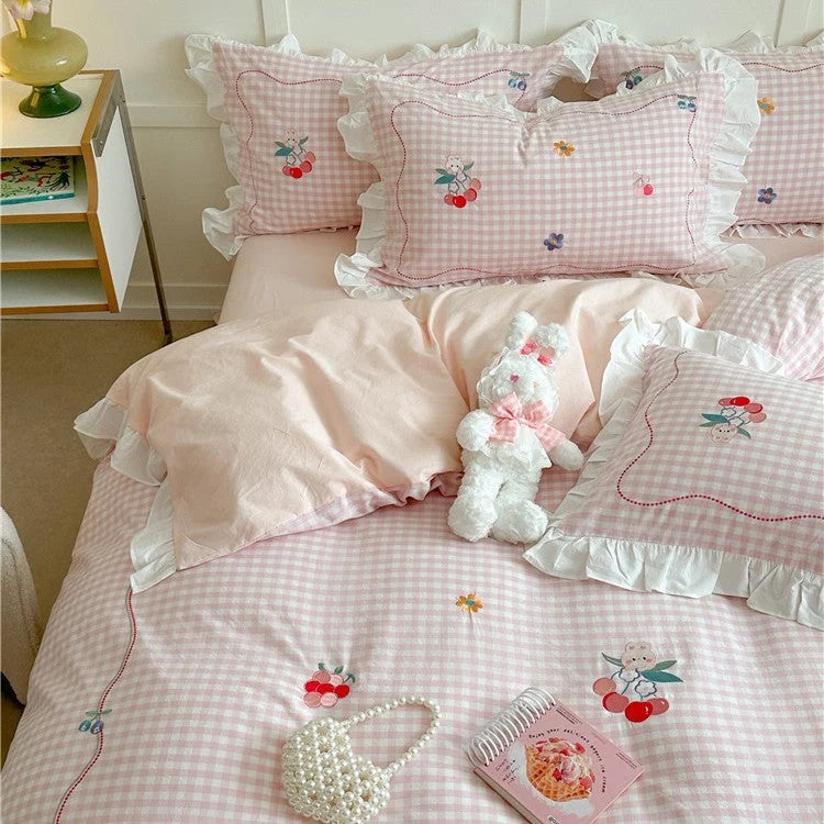 Bedding Set Cotton Ruffled Appliqué Embroidery Machine-Washable
