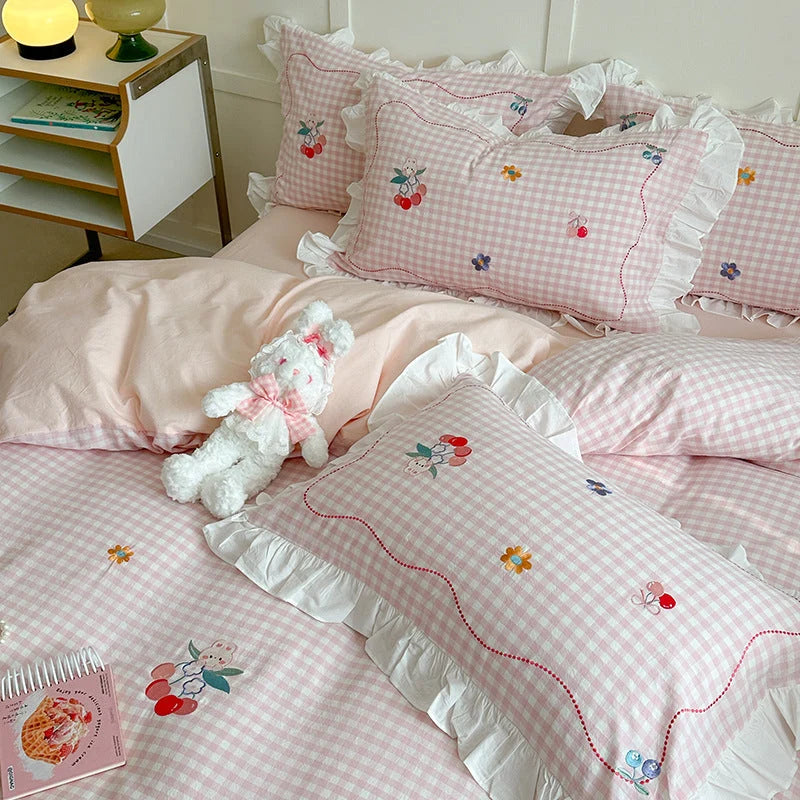 Bedding Set Cotton Ruffled Appliqué Embroidery Machine-Washable