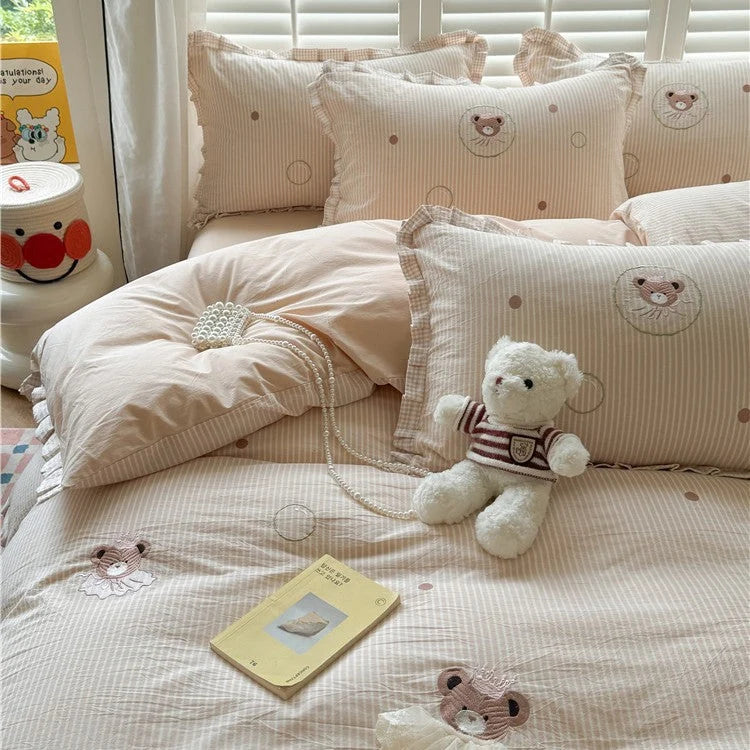 Bedding Set Cotton Ruffled Appliqué Embroidery Machine-Washable