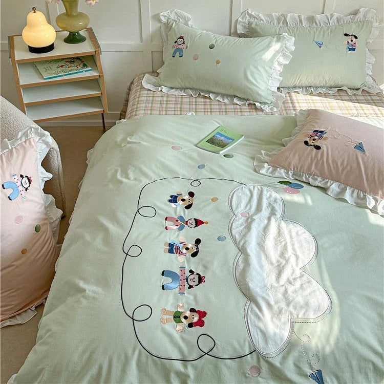 Bedding Set Cotton Ruffled Appliqué Embroidery Machine-Washable