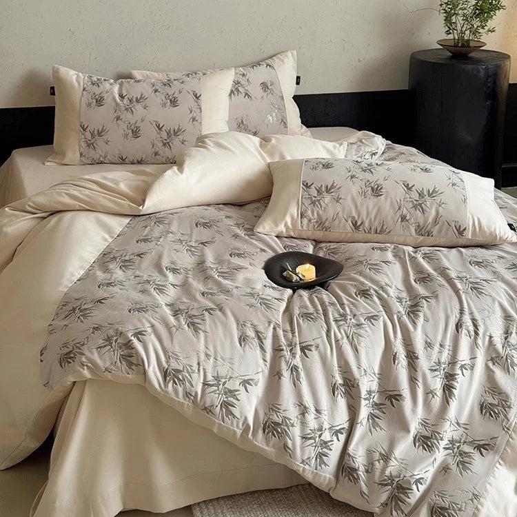 Bedding Set Cotton Satin Bamboo Leaf Four Piece
