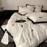 Bedding Set Cotton Satin Black Lace Embroidered Roses 4-Piece Set