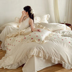Bedding Set Cotton Satin Blend Animal Print Ruffle Trim