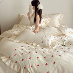 Bedding Set Cotton Satin Blend Animal Print Ruffle Trim
