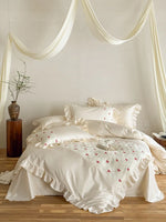 Bedding Set Cotton Satin Blend Animal Print Ruffle Trim