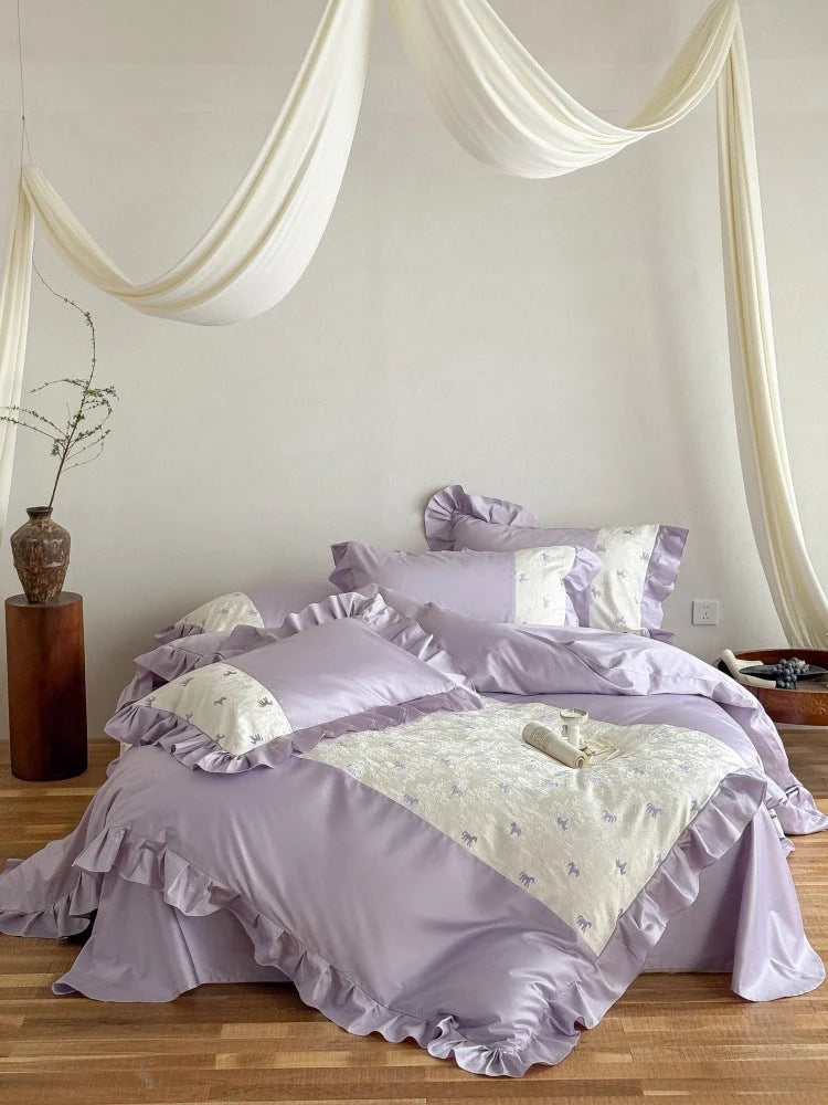 Bedding Set Cotton Satin Blend Animal Print Ruffle Trim
