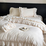 Bedding Set Cotton Satin Blend Ruffled & Lace Trim