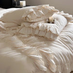 Bedding Set Cotton Satin Blend Ruffled & Lace Trim