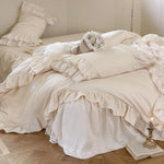 Bedding Set Cotton Satin Blend Ruffled & Lace Trim