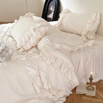 Bedding Set Cotton Satin Blend Ruffled & Lace Trim