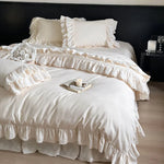 Bedding Set Cotton Satin Blend Ruffled & Lace Trim