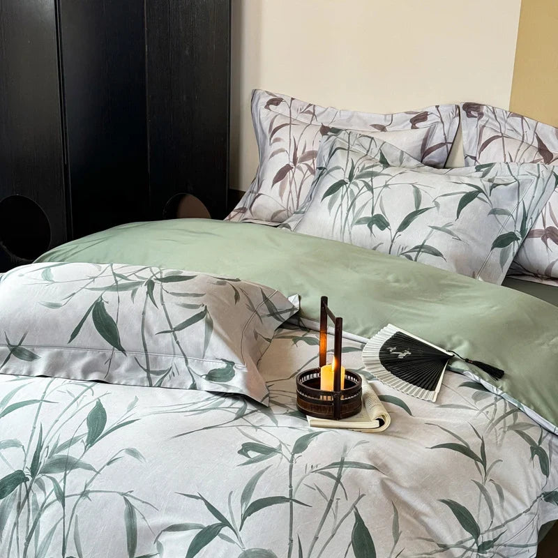 Bedding Set Cotton Satin Botanical Print 4 Piece