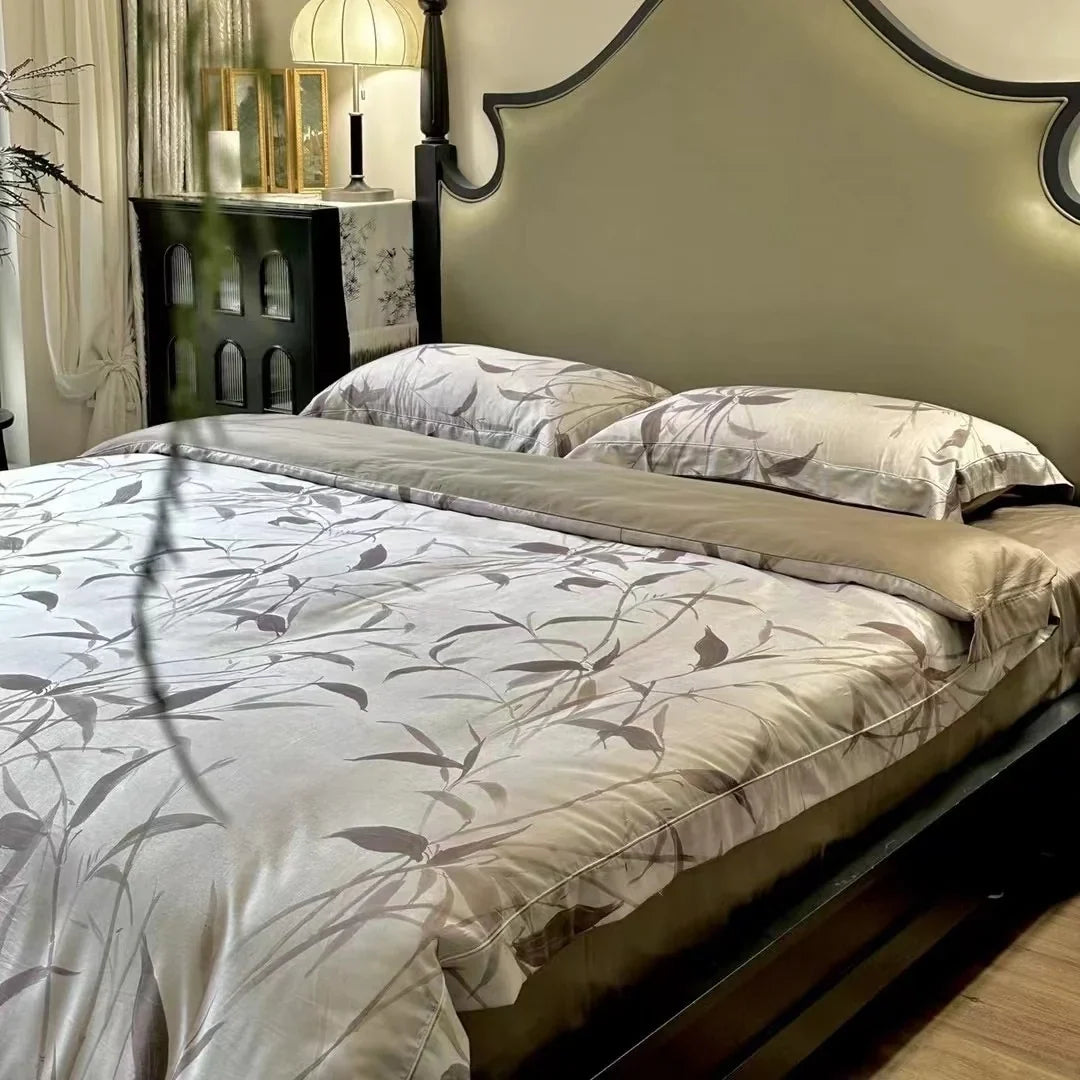 Bedding Set Cotton Satin Botanical Print 4 Piece