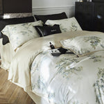 Bedding Set Cotton Satin Botanical Print Zipper Closure