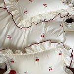 Bedding Set Cotton Satin Breathable Cherry Embroidery 4-Piece