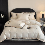 Bedding Set Cotton Satin Breathable Contrast Border & Rose Embroidery