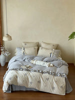 Bedding Set Cotton Satin Breathable Floral Embroidery 4-Piece