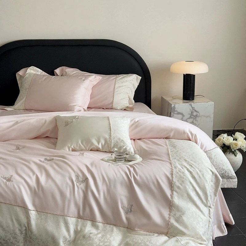 Bedding Set Cotton Satin Butterfly Embroidery 4-Piece Set