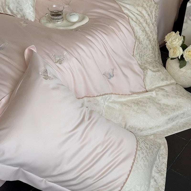 Bedding Set Cotton Satin Butterfly Embroidery 4-Piece Set