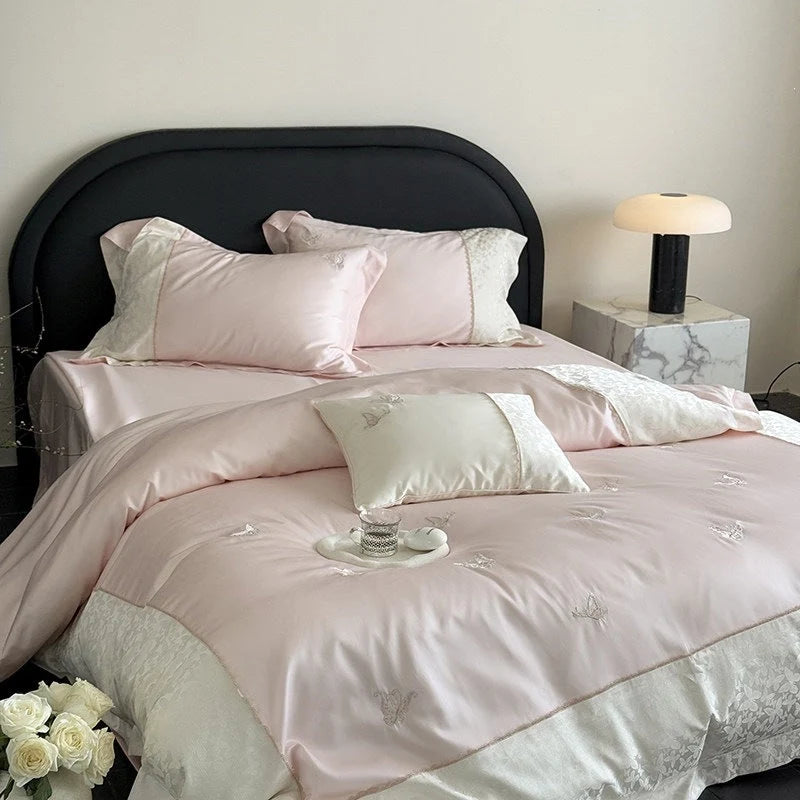 Bedding Set Cotton Satin Butterfly Embroidery 4-Piece Set